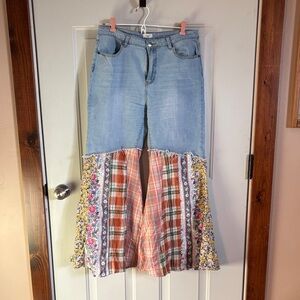 Easel Blue Patchwork Flare Jeans